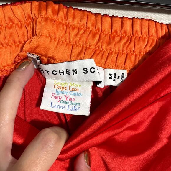 Gretchen Scott Women's Wide Leg Silk Satin Pull-On Pants Red- Size M - Picture 5 of 9